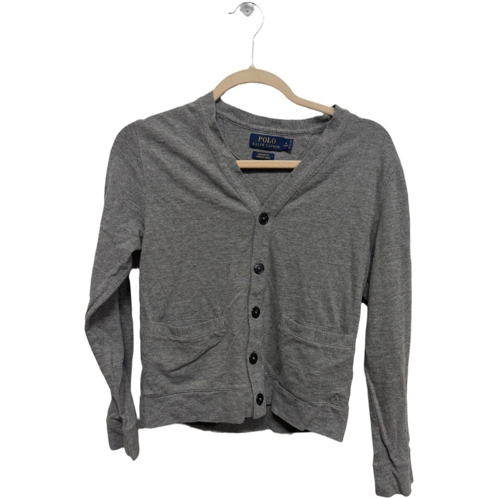 Polo Ralph Lauren Boys Gray Stretch Mesh Cardigan Sweater Size M 10-12 - Picture 1 of 6